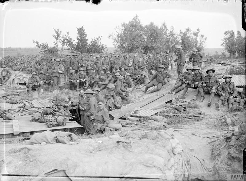 Troops of the 12th Battalion, East Surrey Regiment, who attacked on the first morning of the Battle of Messines (7 June), on 11 June 1917. Imperial War Museum image Q2819