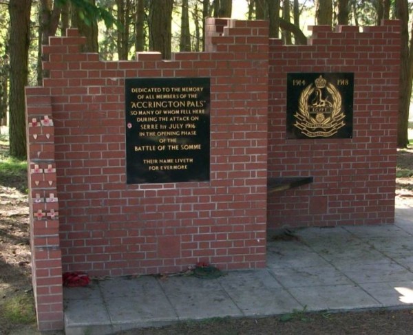 Memorial to the Accrington pals in Sheffield Memorial Park, near Serre, Somme, France. Author's collection