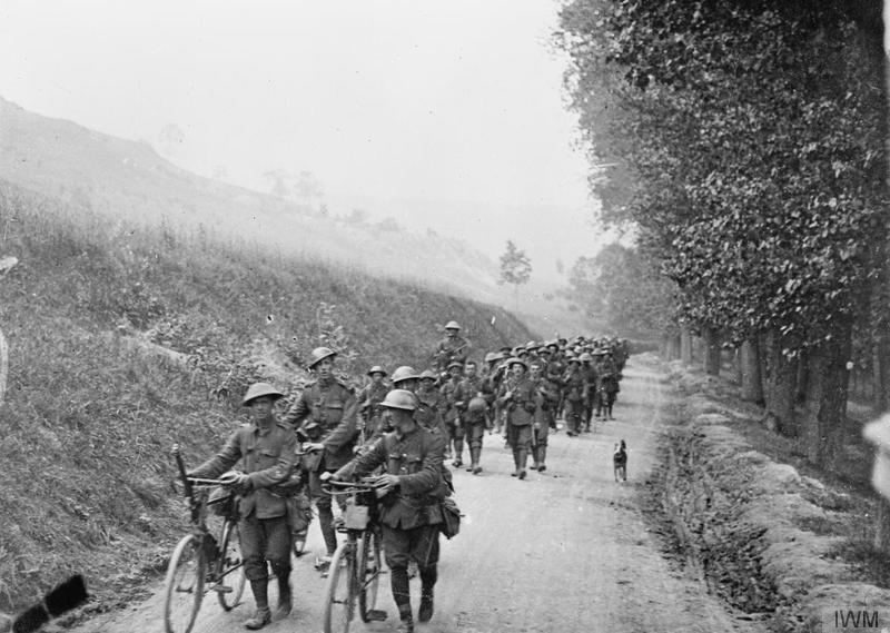British infantry on the Vaux-sur-Somme road, 1916. Imperial War Museum image Q69969