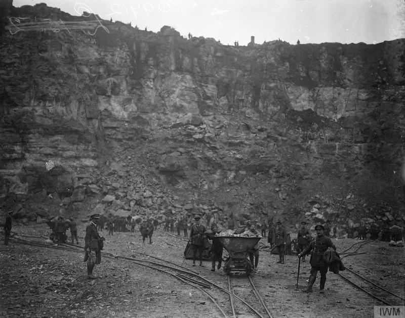 Prisoners working in the marble quarries at Marquise, 25 November 1918. Imperial War Museum image Q9712
