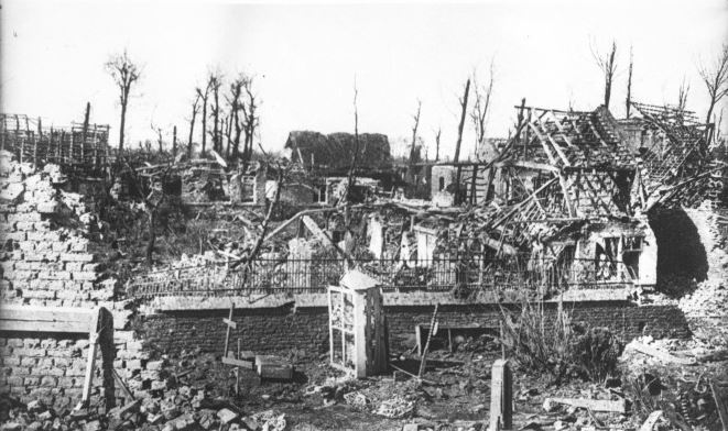 Neuve Chapelle in ruins after the battle. Image http://gallica.bnf.fr/ark:/12148/btv1b6933722m sourced via Europeana, with thanks.